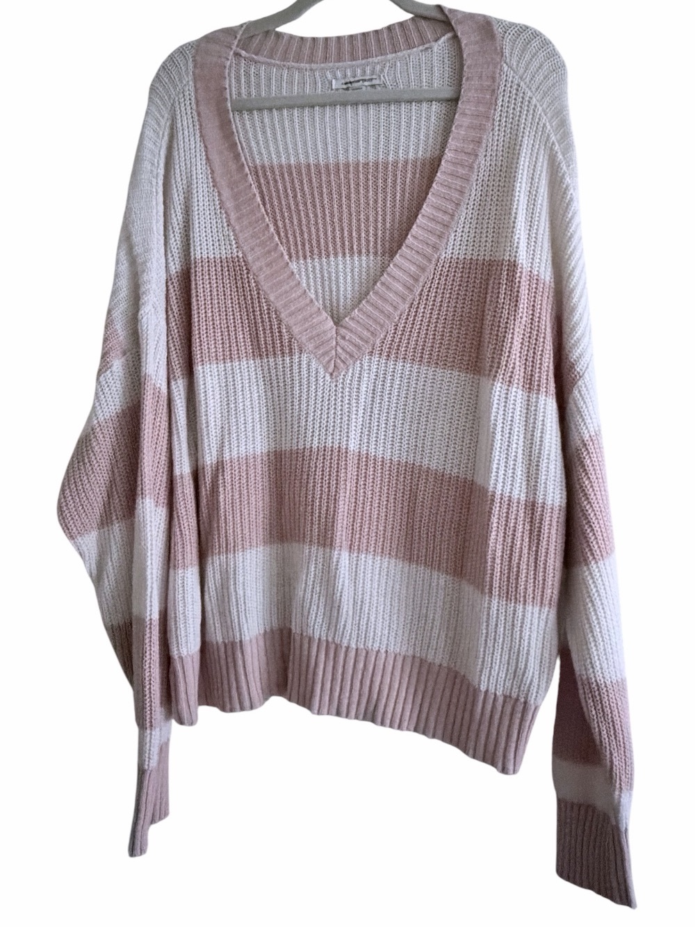 American Eagle Striped Oversized Deep V-Neck Sweater XL EUC